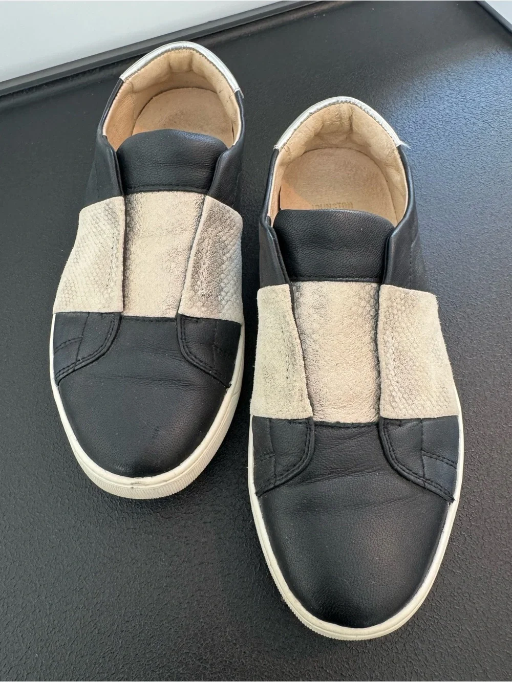 Johnston & Murphy Black Slip-On Sneakers with Silver Band
